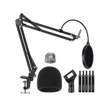 InnoGear Mic Stand for Blue Yeti, Heavy Duty Microphone Stand with Microphone Windscreen and Dual Layered Mic Pop Filter Suspension Boom Scissor Arm Stands for Blue Spark and Other Mics, Medium - MU047